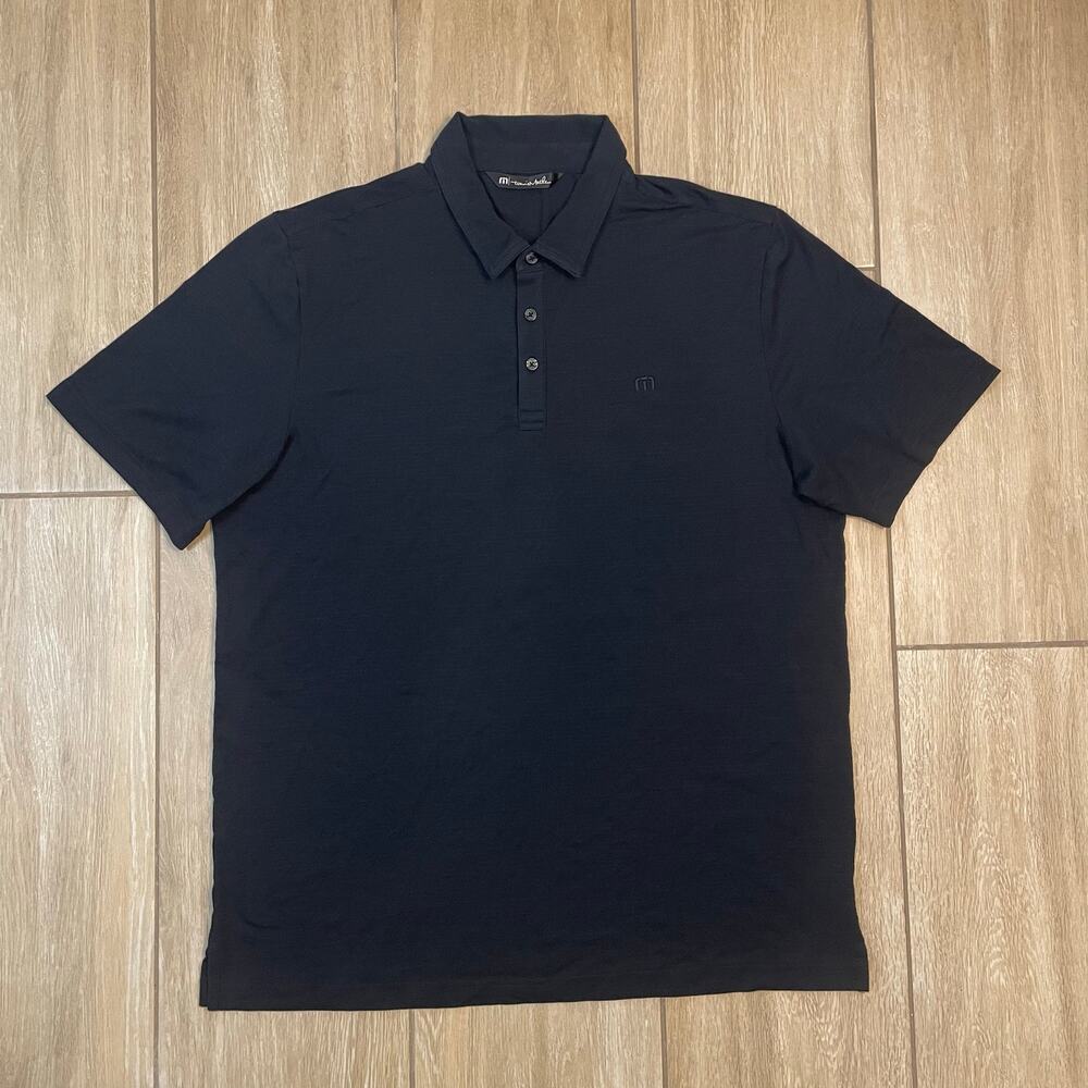 TravisMathew Polo Shirt Mens XL Black Performance Golf Stretch Casual Logo